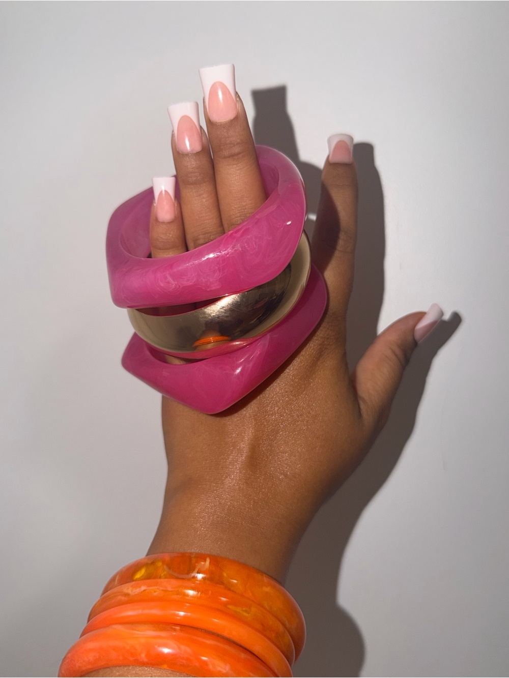 Hot Pink Resin and Gold-Tone Stacked Bracelet Set